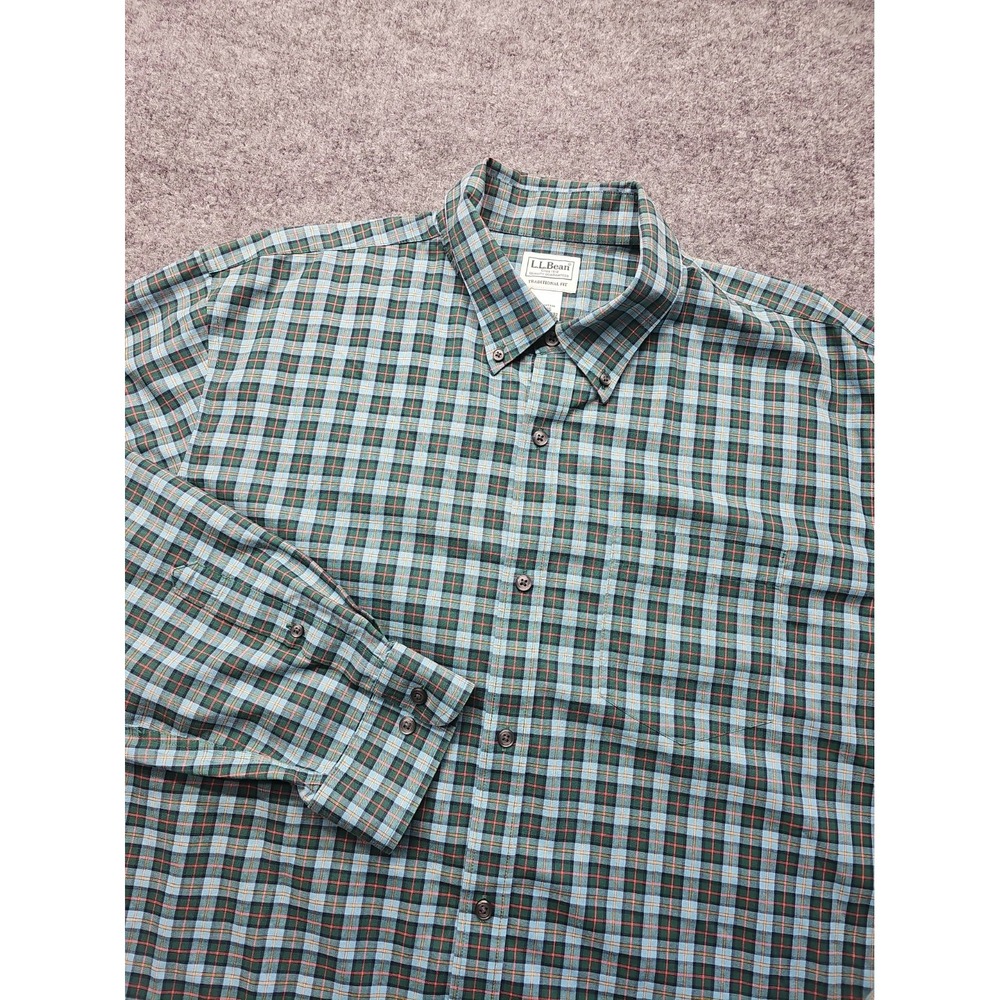LL Bean Traditional Fit Shirt "Mens XL" Green Plaid Button Down Long Sleeve